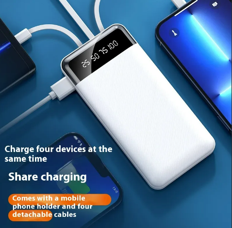 Ultra-Thin Portable Power Bank with Built-in Cables - 10000mAh Fast Charging Powerbank (White / Black / Red)