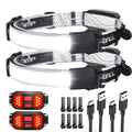 Rechargeable LED Headlamp 1000 Lumens - 230° Wide Beam with Red Taillight, USB-C, Waterproof, Lightweight (2-Pack)