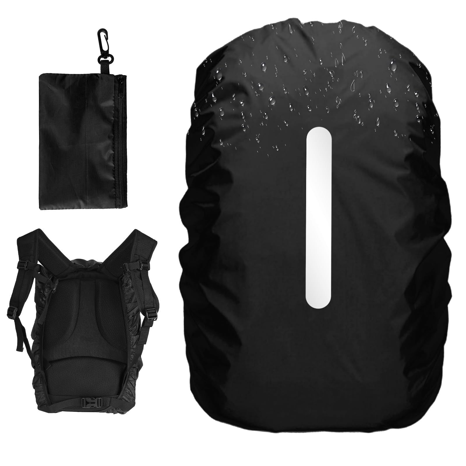 Waterproof Backpack Rain Cover with Reflective Strips - Ultralight Portable Rain Cover for 18-25L Backpacks (Black)