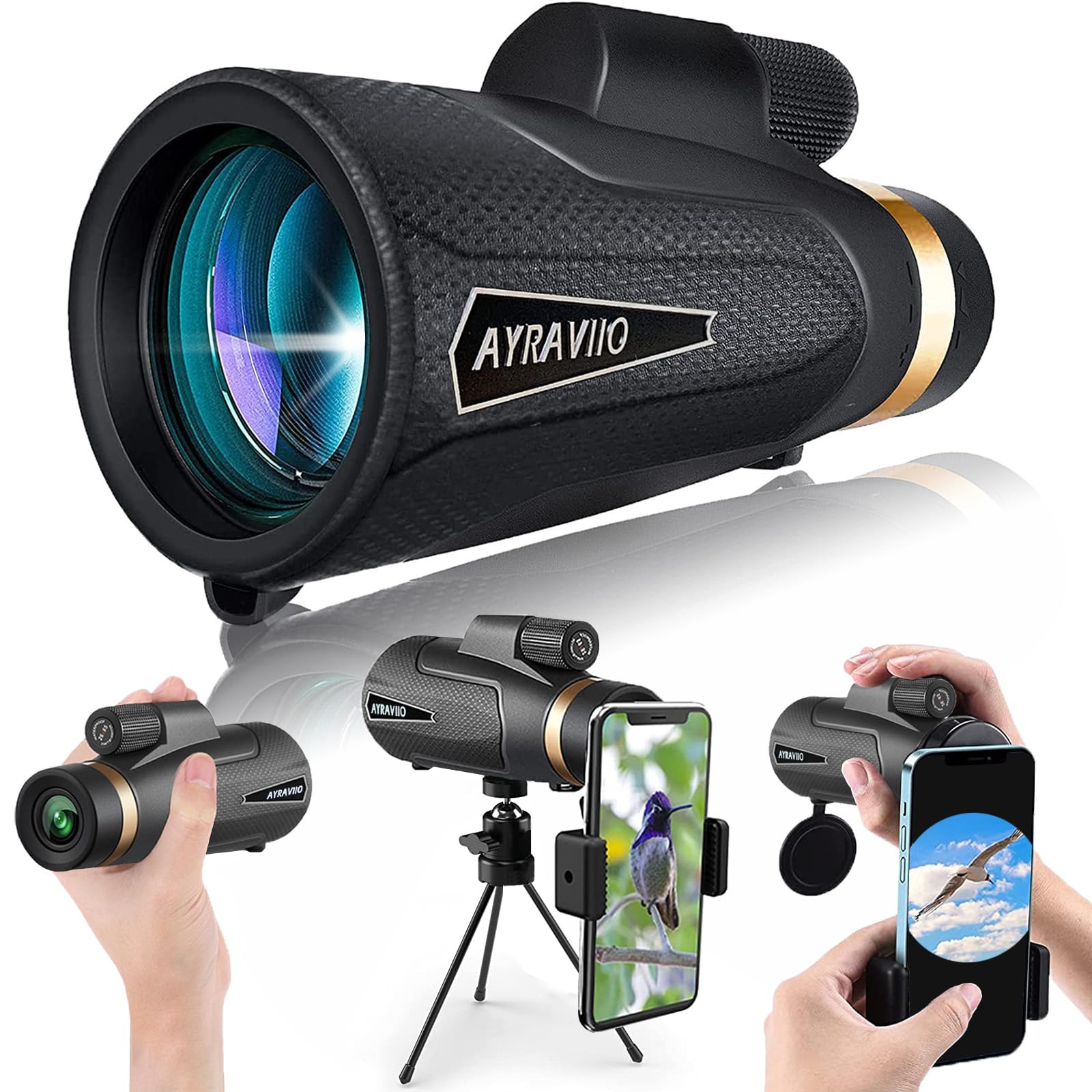 12x60 Monocular Telescope with Smartphone Holder & Tripod - High Power BAK4 Prism FMC Optics for Bird Watching, Hiking & Hunting