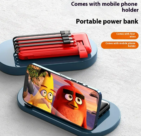 Ultra-Thin Portable Power Bank with Built-in Cables - 10000mAh Fast Charging Powerbank (White / Black / Red)